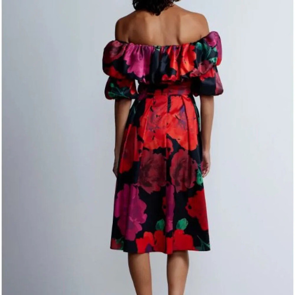 New York & Company Floral Print Off Shoulder Flare Dress Multicolor Sz Large NWT - Picture 3 of 13
